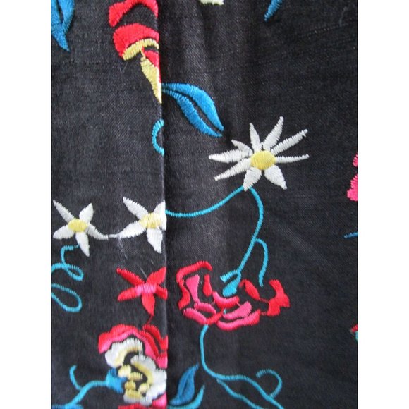 David Brook Floral Embroidered Black Shantung Silk Duster Coat Ladies XL EUC - Picture 14 of 16